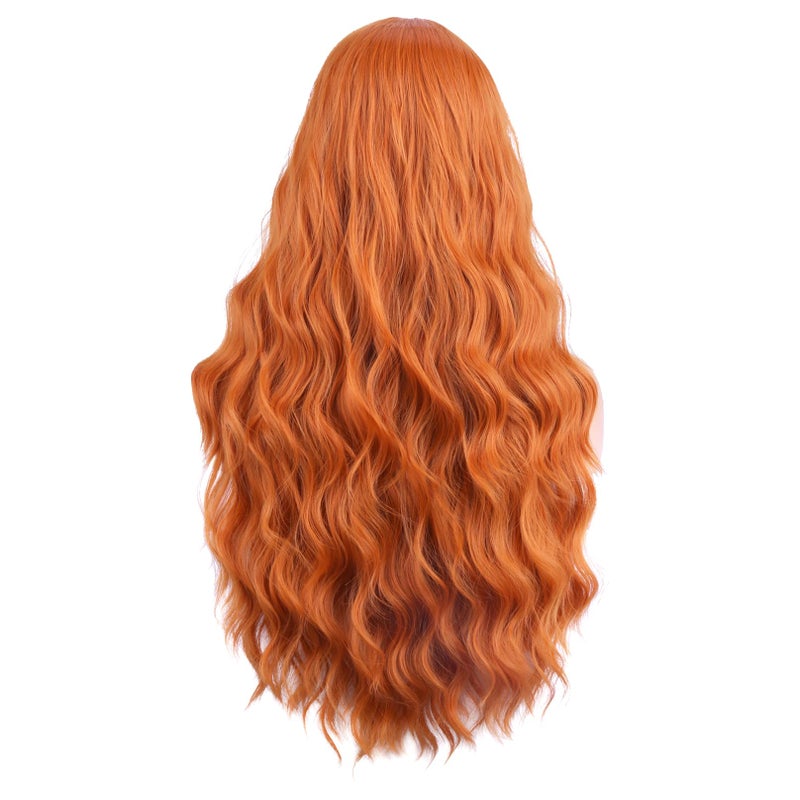 BERON Wigs Orange Long Wavy Wig for Women Curly Ginger Heat Resistant Synthetic Hair Wigs for Daily Use with Wig Cap - Image 4